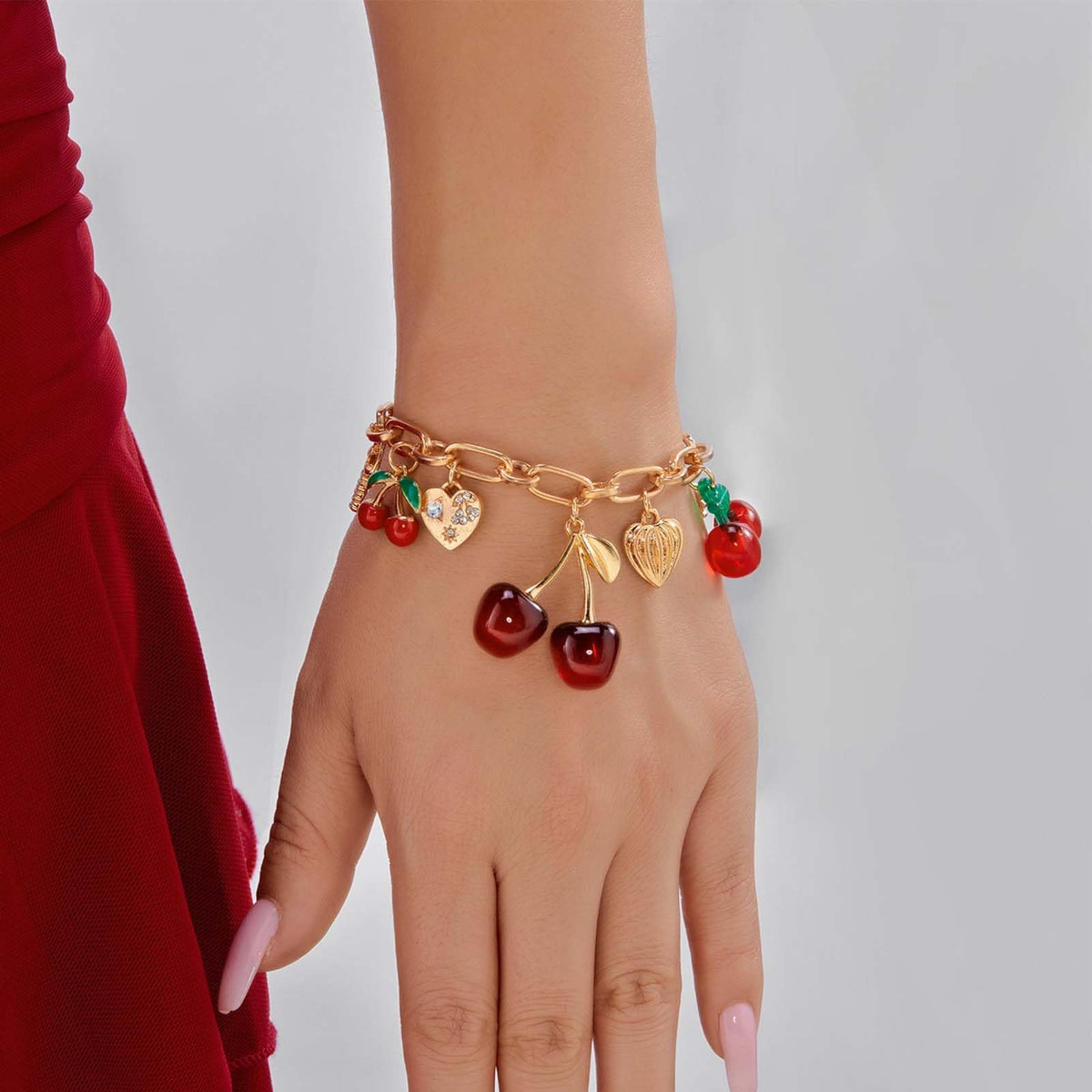 Long tiantian Cherry Bracelet for Women Cherry Dress Outfits Accessories Charm Bracelets Stack Cherry Gifts Cute Stuff Red Spring Accessories