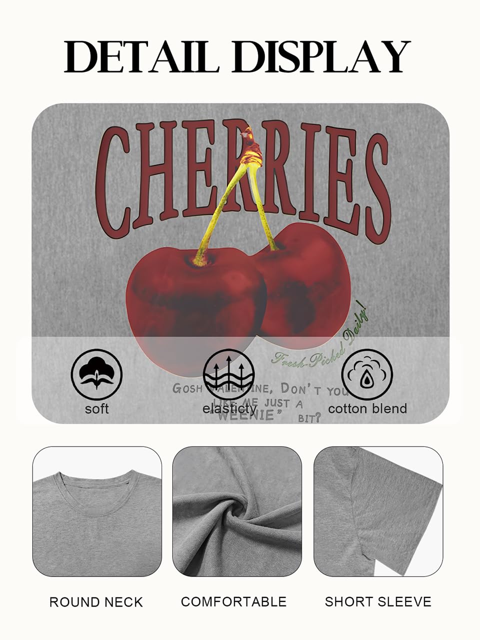 Cherry Graphic Tees Sweet Vibe Streetwear Shirt Short Sleeve Tops for Women