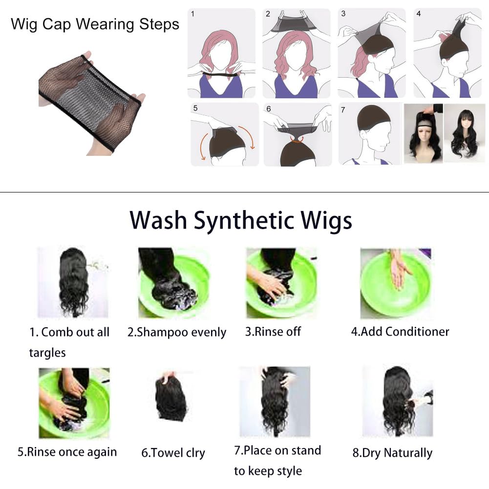 Akstore 28 inch Fashion Wigs Long Wavy Curly Hair Cosplay Wig & Wig Cap (Black)