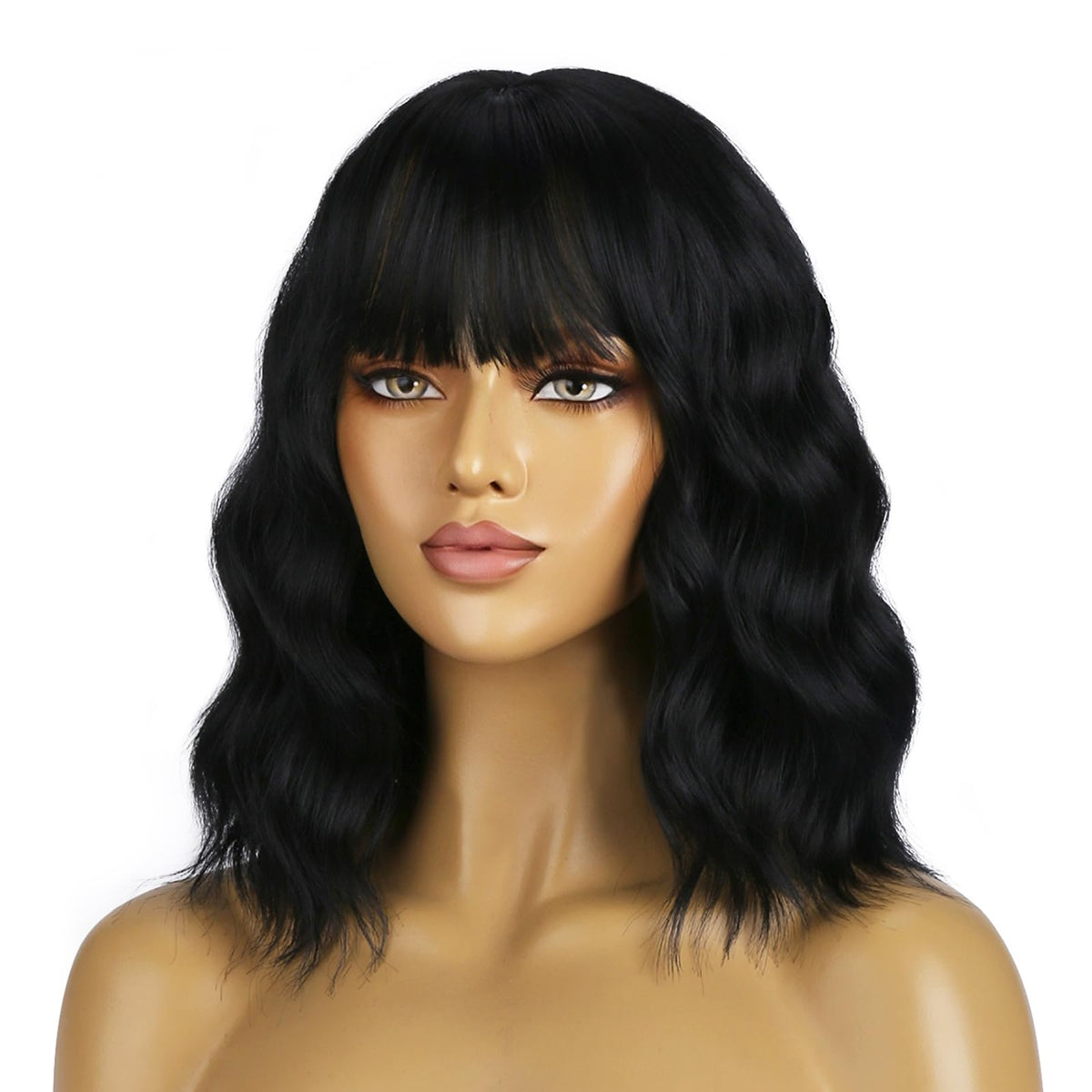 BERON 14 Inches Pink Wig for Women Girls Short Curly Synthetic Wig with Bangs Lovely Pink