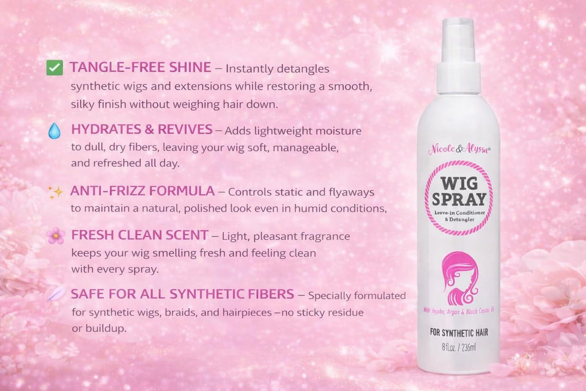 Nicole & Alyssa - Wig Spray For Synthetic Hair 8oz - Leave-in Conditioner, Detangler, Moisturizer