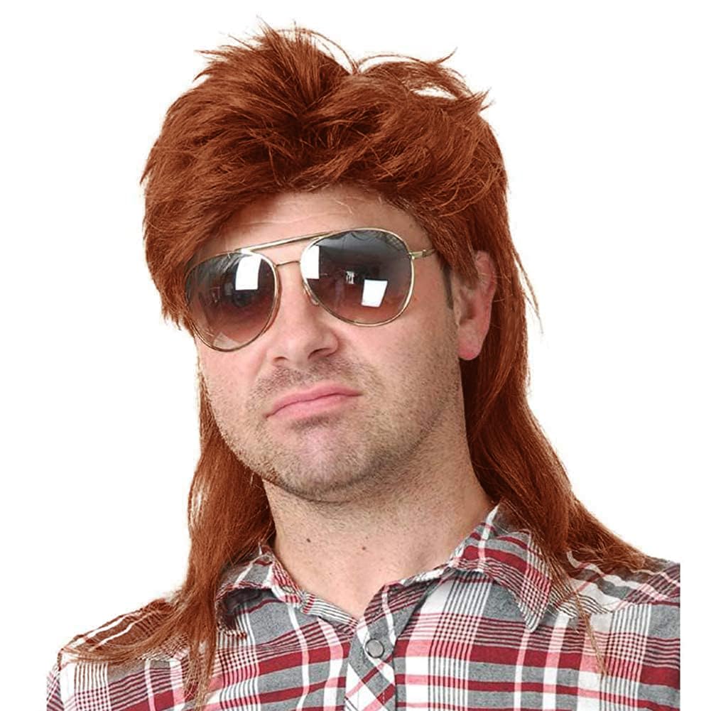 Kaneles Mullet Wigs for Men 80s Costumes Fancy Party Accessory Cosplay Halloween Wig (Light Brown)