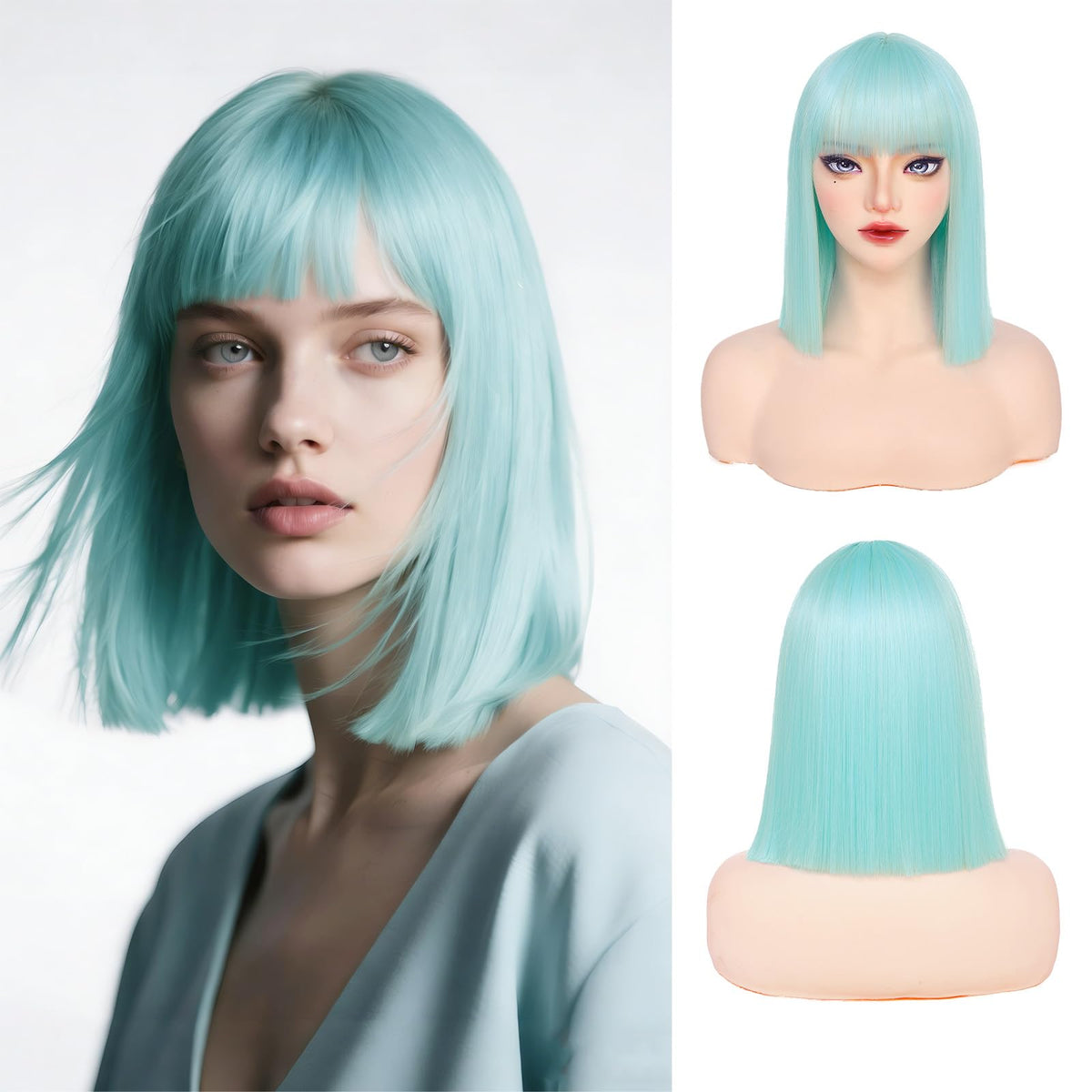 Black Bob Wig with Bangs Short Black Straight Wig for Women