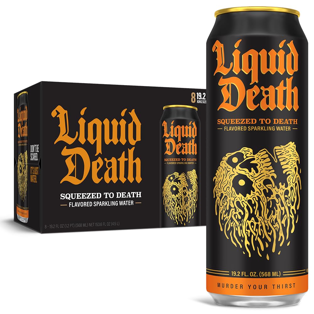 Liquid Death Soda-Flavored Sparkling Water - Cherry Obituary, Less Sugar*, Huge Flavor, No Caffeine, No Artificial Sweeteners, 12 Fl Oz (Pack of 12)