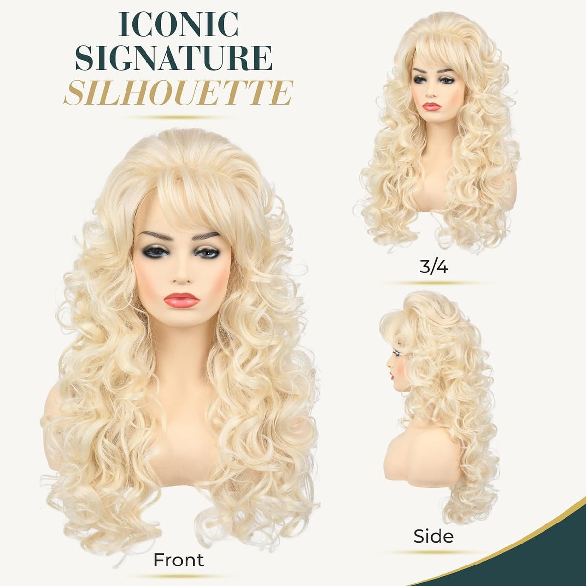 Long Blonde Curly Wig with Bangs for Women Retro Country Diva Costume Wig