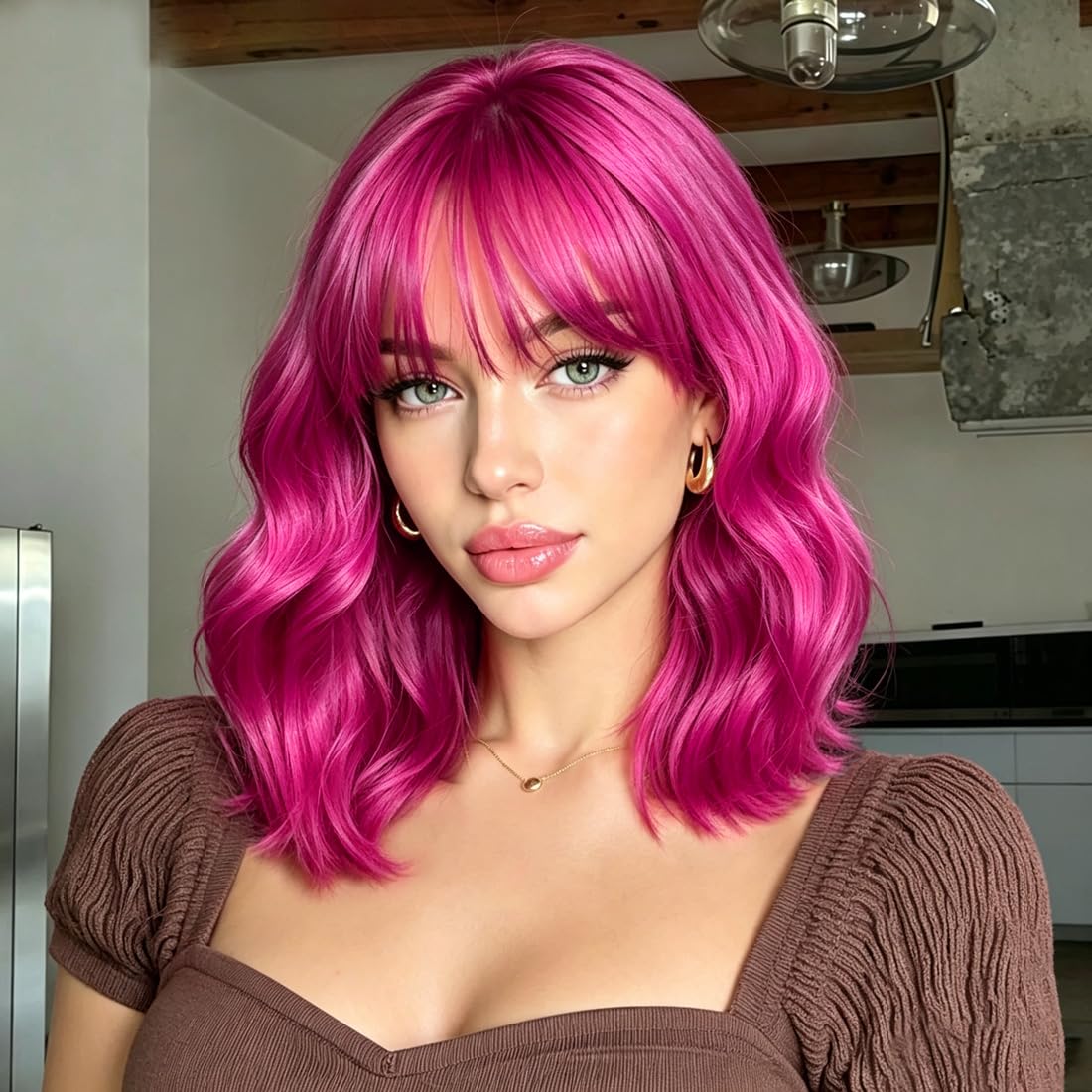 Sweetie Royal Blue Bob Wig Bangs – Wavy Synthetic Shoulder Length