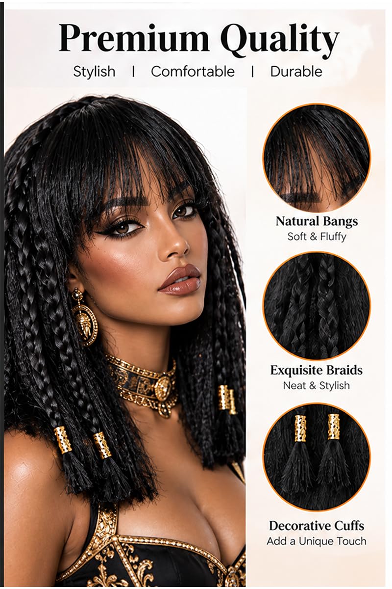 Short Wavy Wig with Bangs Black Mixed Brown Bob Curly Wigs for Women 14inch