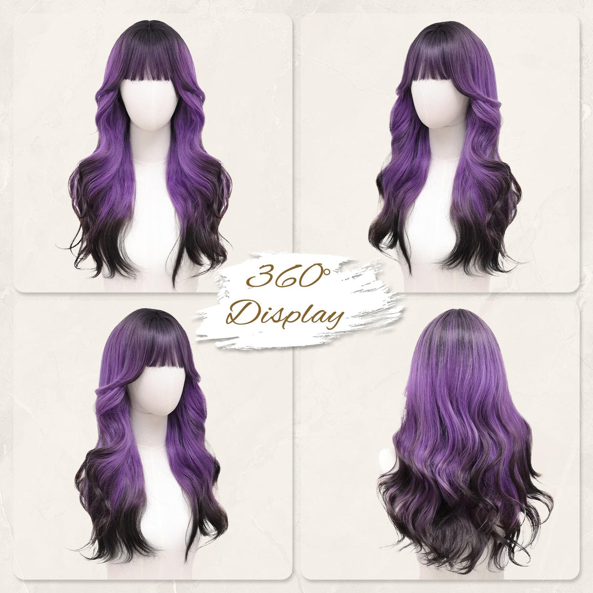 Rooted Honey Wig with Bangs for Women 24 Inch Long Wavy Synthetic Hair