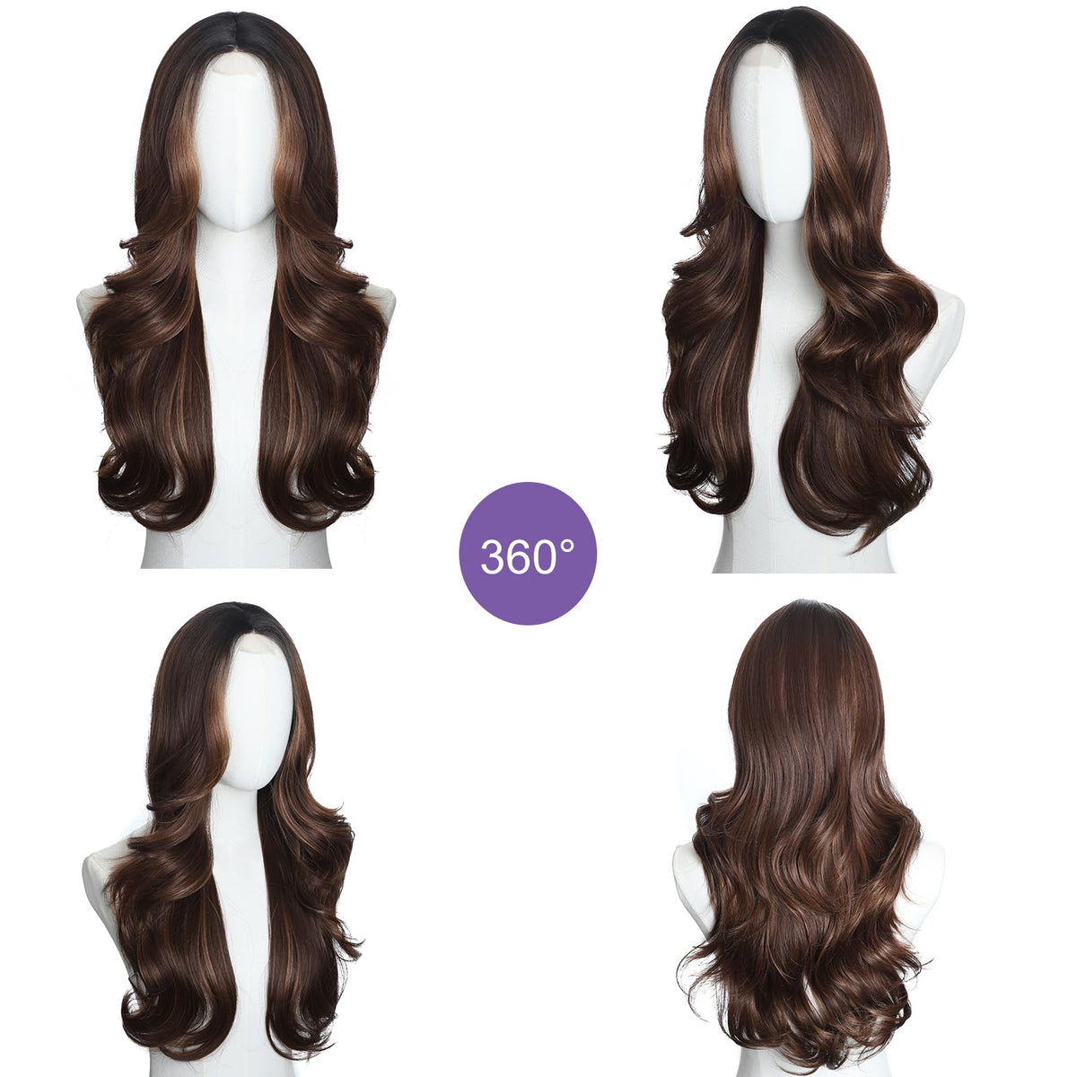 Brown Wigs for Women 26 Inch Middle Part Wavy Synthetic Wig
