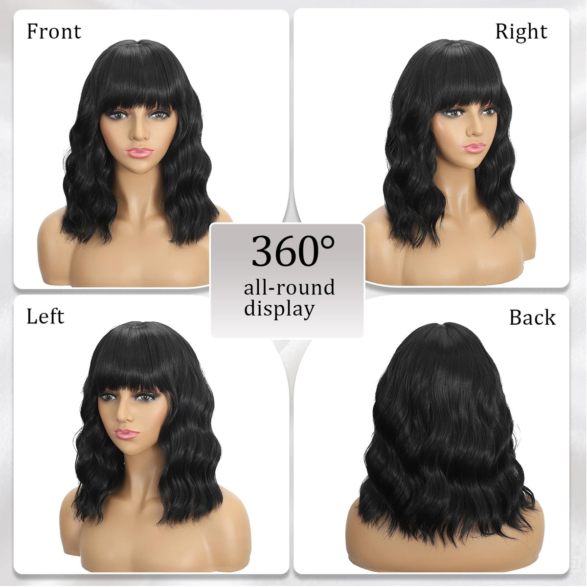 Dark Purple Wigs with Bangs for Women 14 Inch Short Wavy Bob Wigs Synthetic Bob Wig Curly Wig Heat Resistant Colorful Wavy Wig Cosplay Wigs For Daily Party Halloween