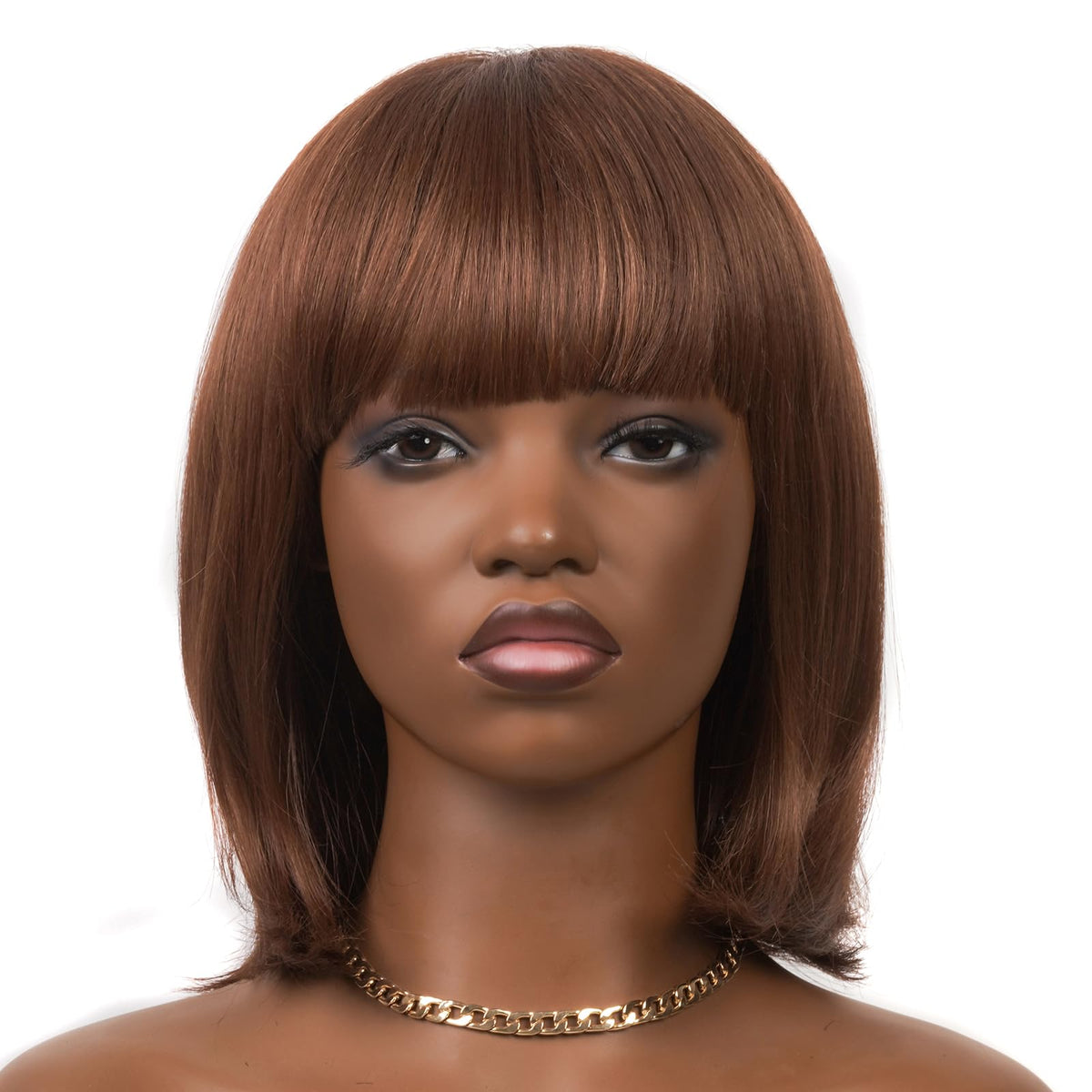 ToyoTress Bob Wig With Bangs - 12 Inch Peek-a-boo Color Short Bob Wig For Black Women Black Mix Brown Daily Costume Wigs, Light Yaki Straight Synthetic Hair Wigs Heat Resistant (12 Inch, SH30-612H)