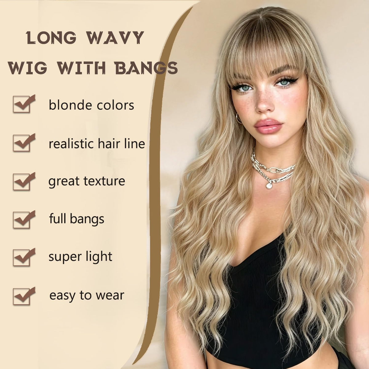 Burgundy Wig with Bangs for Women, Long Wavy Red Wig 26 Inch Wigs Heat Resistant Sythetic Wig for Daily Party Use