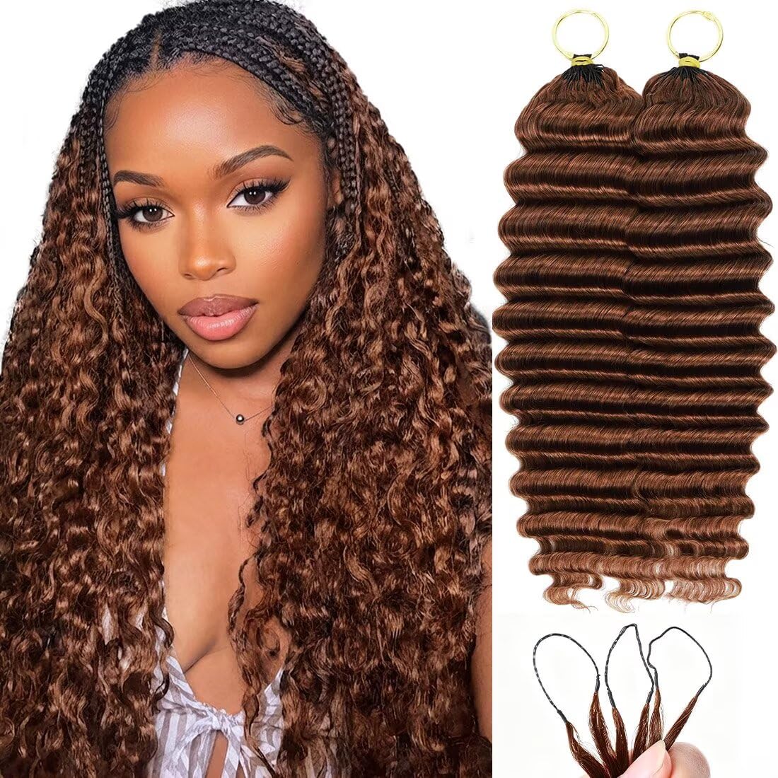 16 Inch Deep Wave Knotless Feather Crochet Human Hair #27 110g