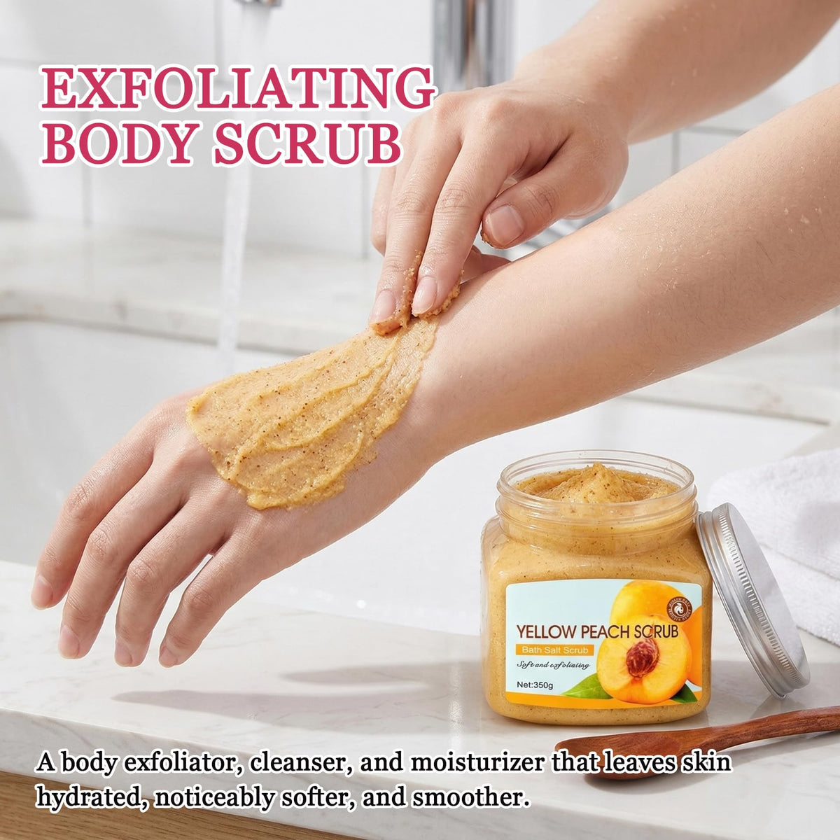 Cherry Body Exfoliator, Deep Cleaning Exfoliating Body Scrub, Moisturizing Nourishing Salt Rose Body Scrub, 350 g