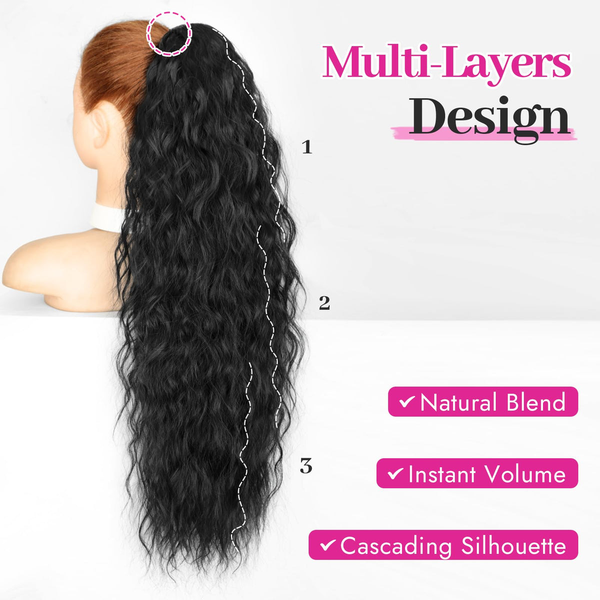 KooKaStyle Long Medium Brown Curly Synthetic Drawstring Ponytail Extension