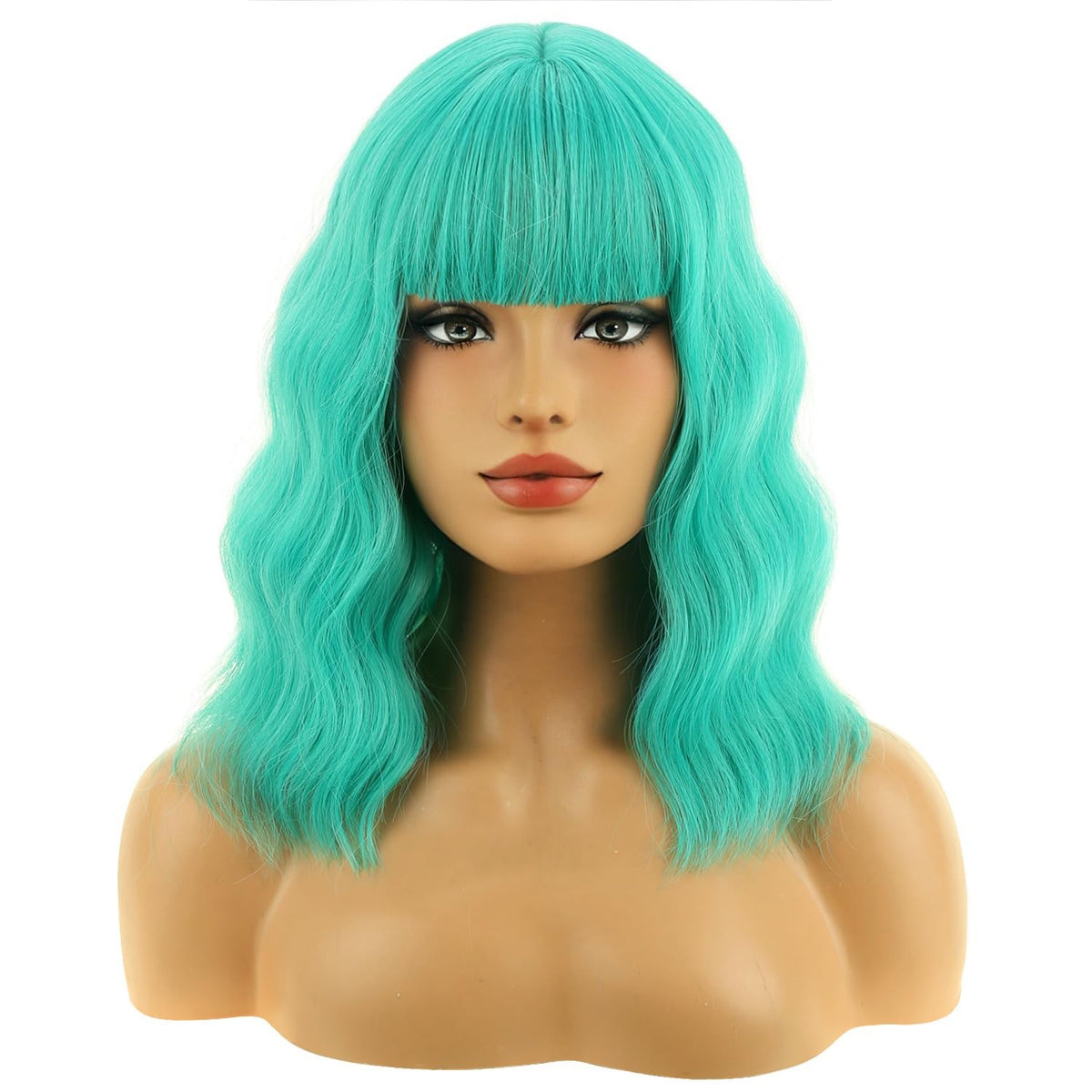 BERON 14 Inches Pink Wig for Women Girls Short Curly Synthetic Wig with Bangs Lovely Pink