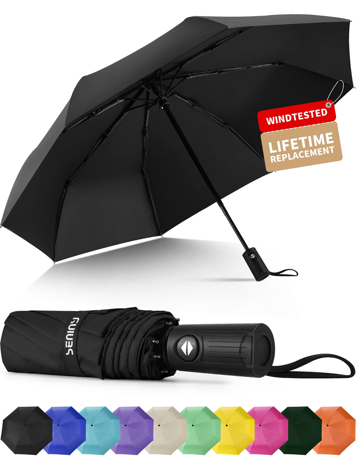 Seniny Windproof Travel Umbrella, Automatic Umbrellas for Rain, Portable & Compact Umbrellas for Backpack, Strong UV for Protection, Folding Small Sun Umbrella for Car, Walking