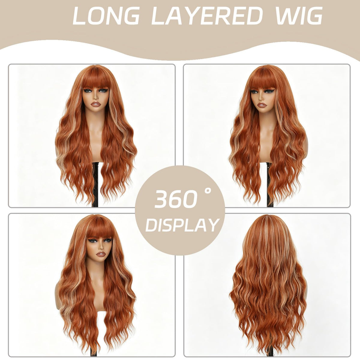 Burgundy Wig with Bangs for Women, Long Wavy Red Wig 26 Inch Wigs Heat Resistant Sythetic Wig for Daily Party Use