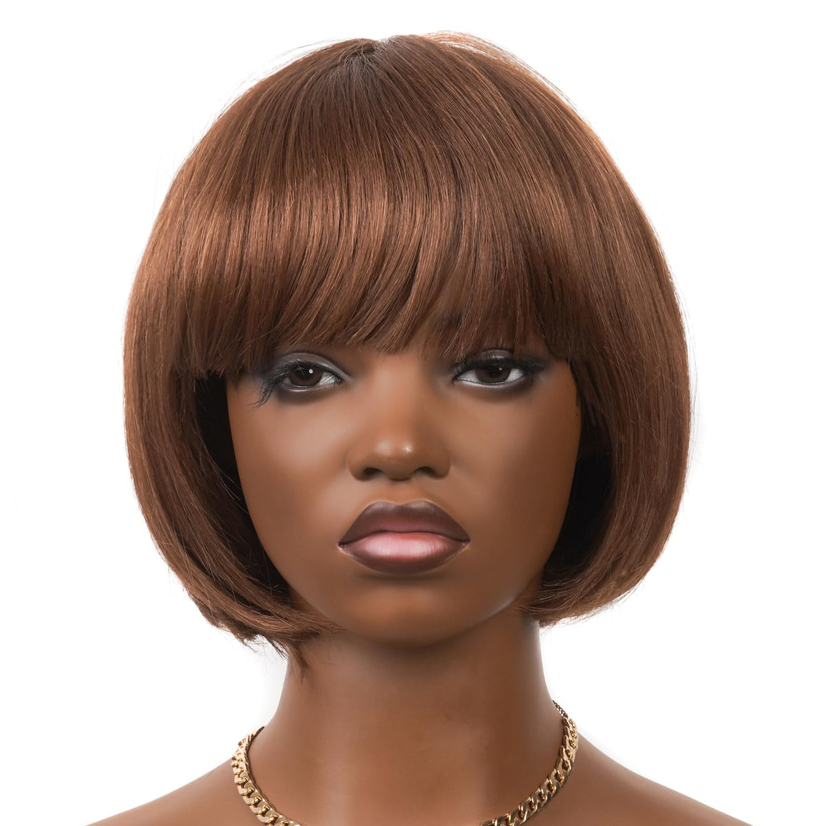 ToyoTress Bob Wig With Bangs - 12 Inch Peek-a-boo Color Short Bob Wig For Black Women Black Mix Brown Daily Costume Wigs, Light Yaki Straight Synthetic Hair Wigs Heat Resistant (12 Inch, SH30-612H)