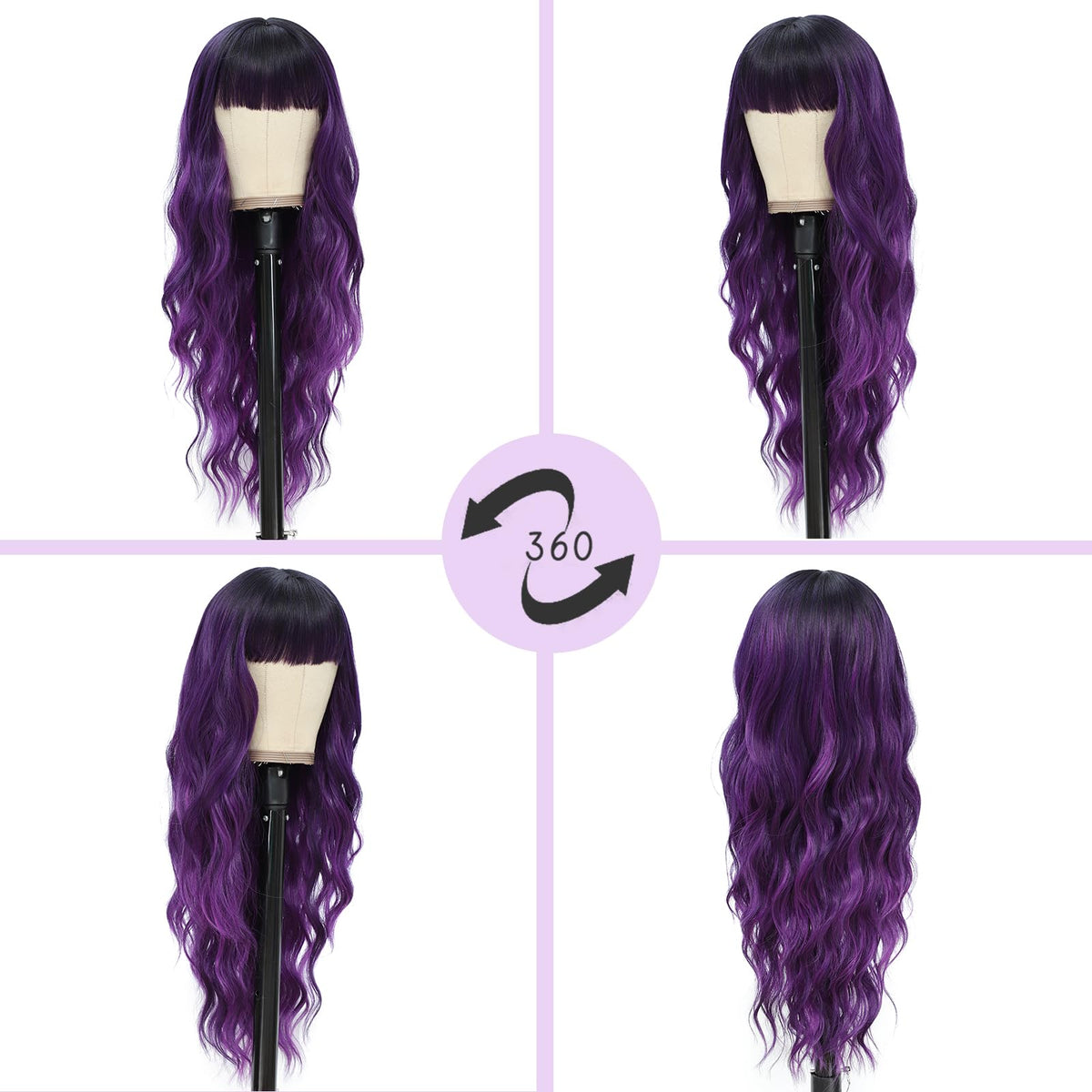 NAYOO Ice Blue Wig for Women, 26 Inch Middle Part Wavy Synthetic Wig