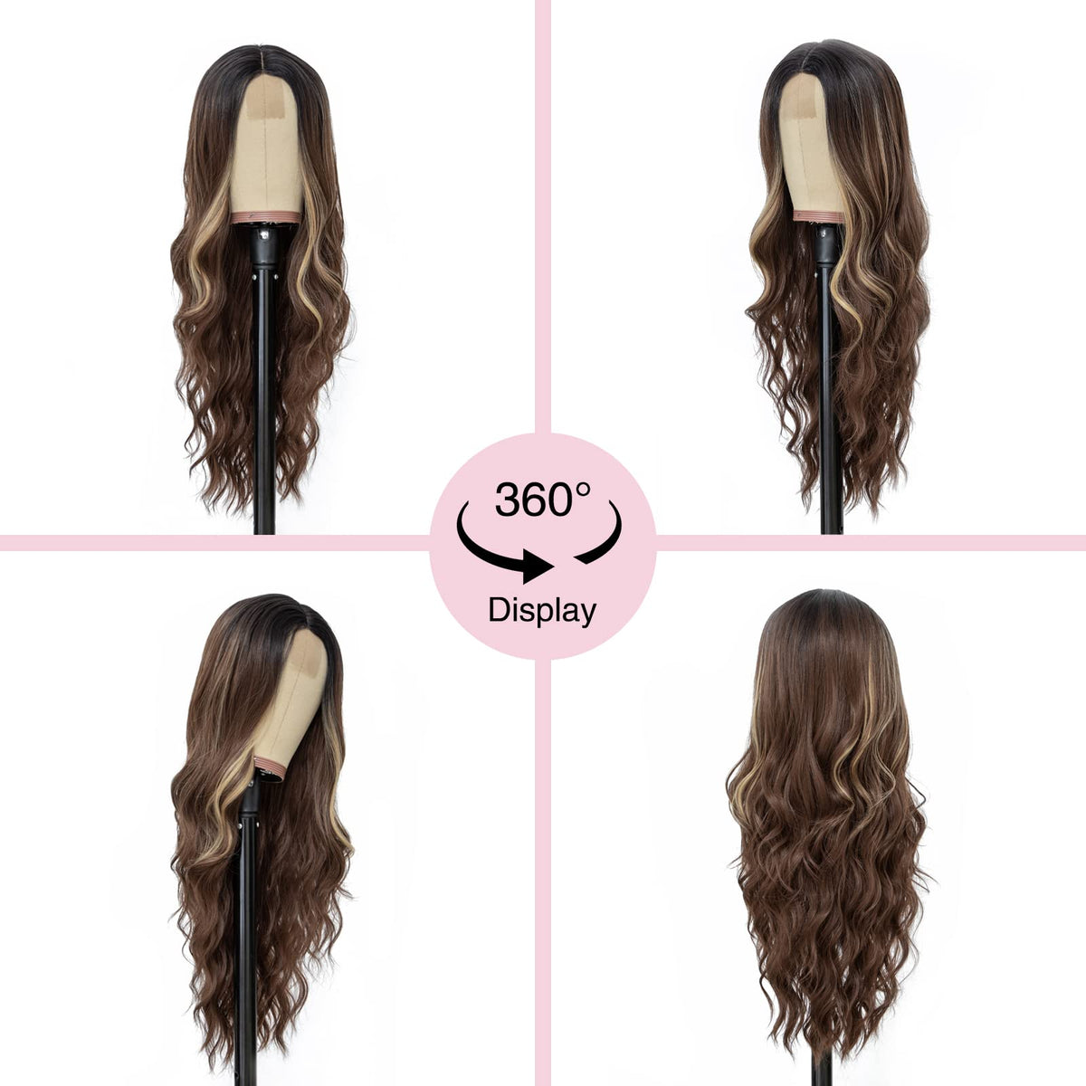 NAYOO 26 Inch Long Wavy Black Wig for Women, Middle Part Natural Looking Synthetic Wig, Heat Resistant Fiber Soft & Lightweight, Realistic Scalp Long Curly Wig for Daily Wear Party Cosplay