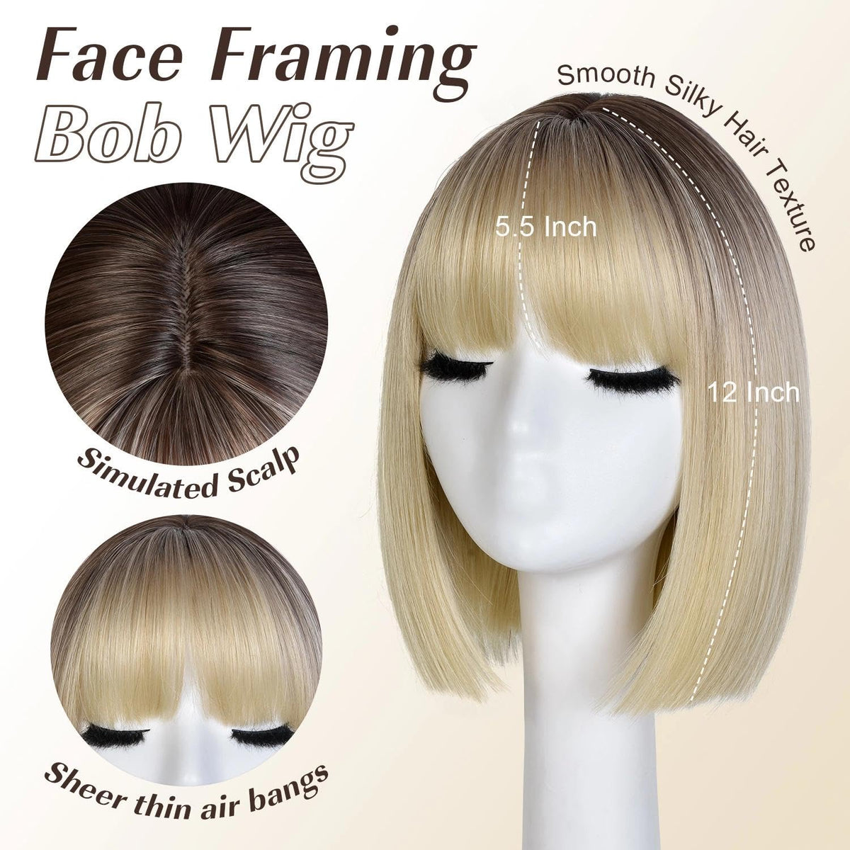 Bob Wig with Bangs for Women Short Straight Bob Wigs for Women 12inch