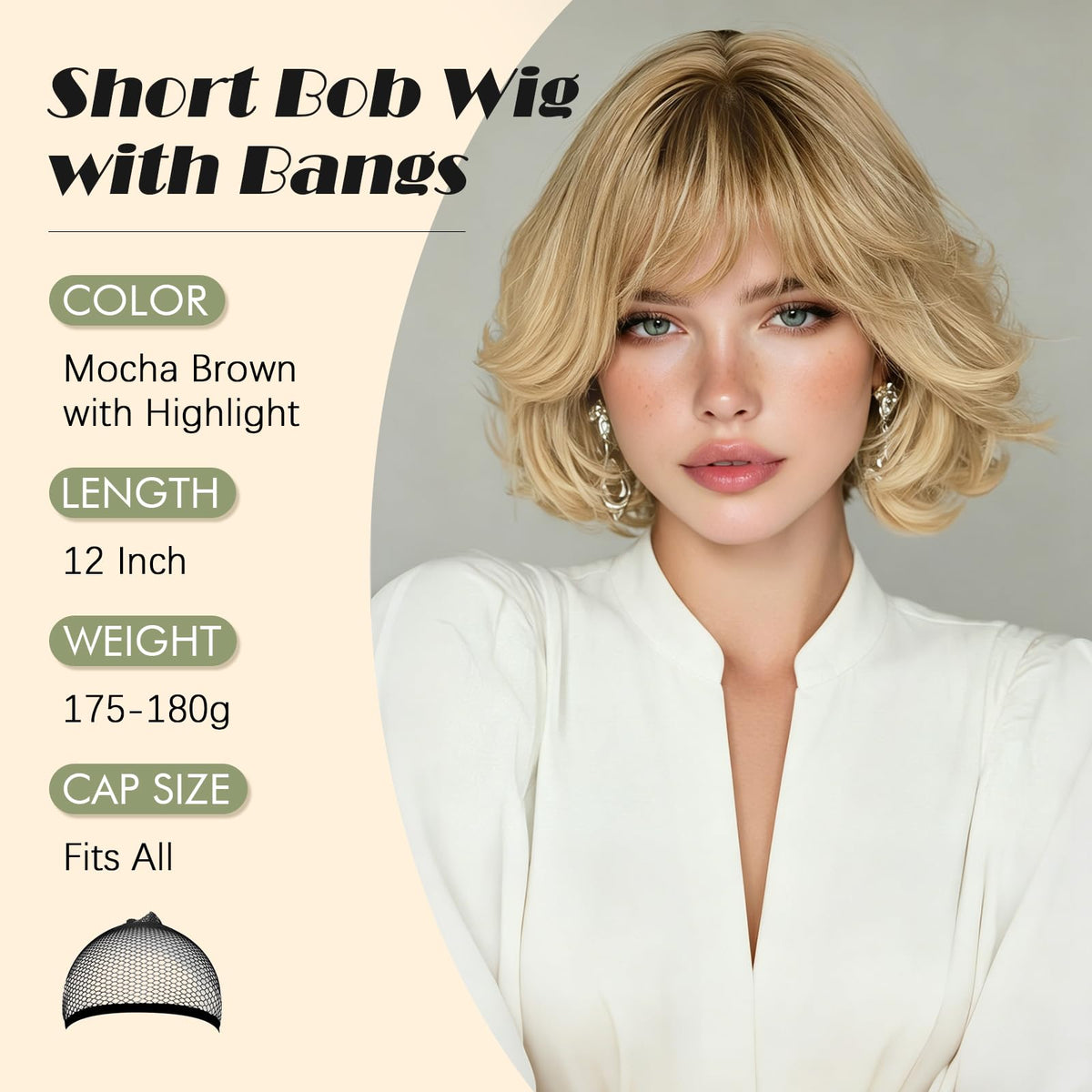SOFEIYAN Short Wavy Violet Blue Wig - 12 Inch Dark Ginger Bob Wig with Bangs for Women Curly Shoulder Length Bob Wig with Bangs Soft Synthetic Hair Wigs for Girls Daily Party Use