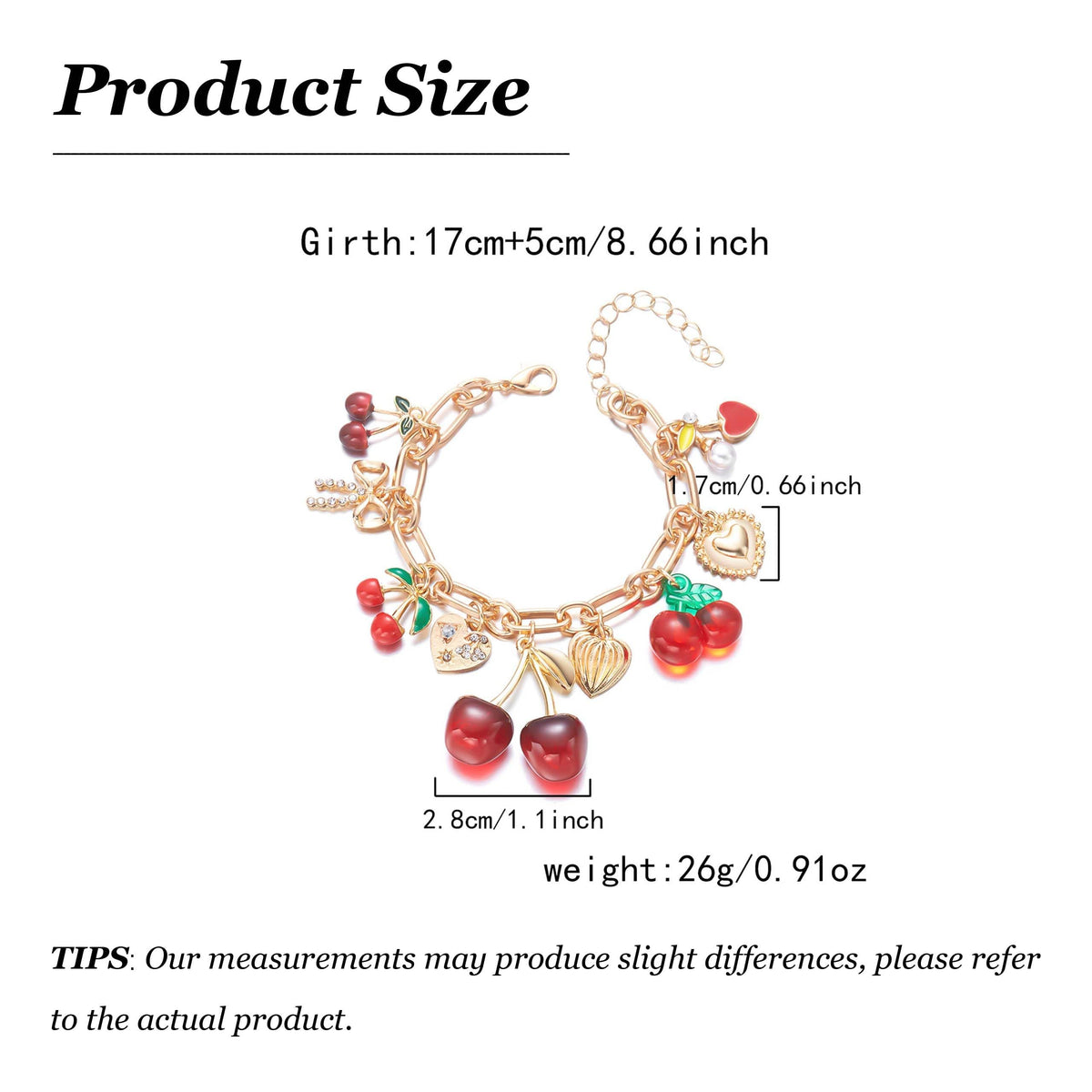 Long tiantian Cherry Bracelet for Women Cherry Dress Outfits Accessories Charm Bracelets Stack Cherry Gifts Cute Stuff Red Spring Accessories