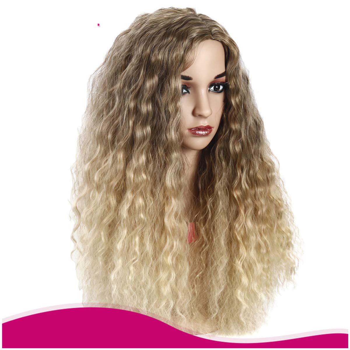 Long Hair Wigs Wavy Curly 24" Glamorous Women Black Red Highlights Synthetic Cosplay Daily Party Clothing Wig with Wig Cap