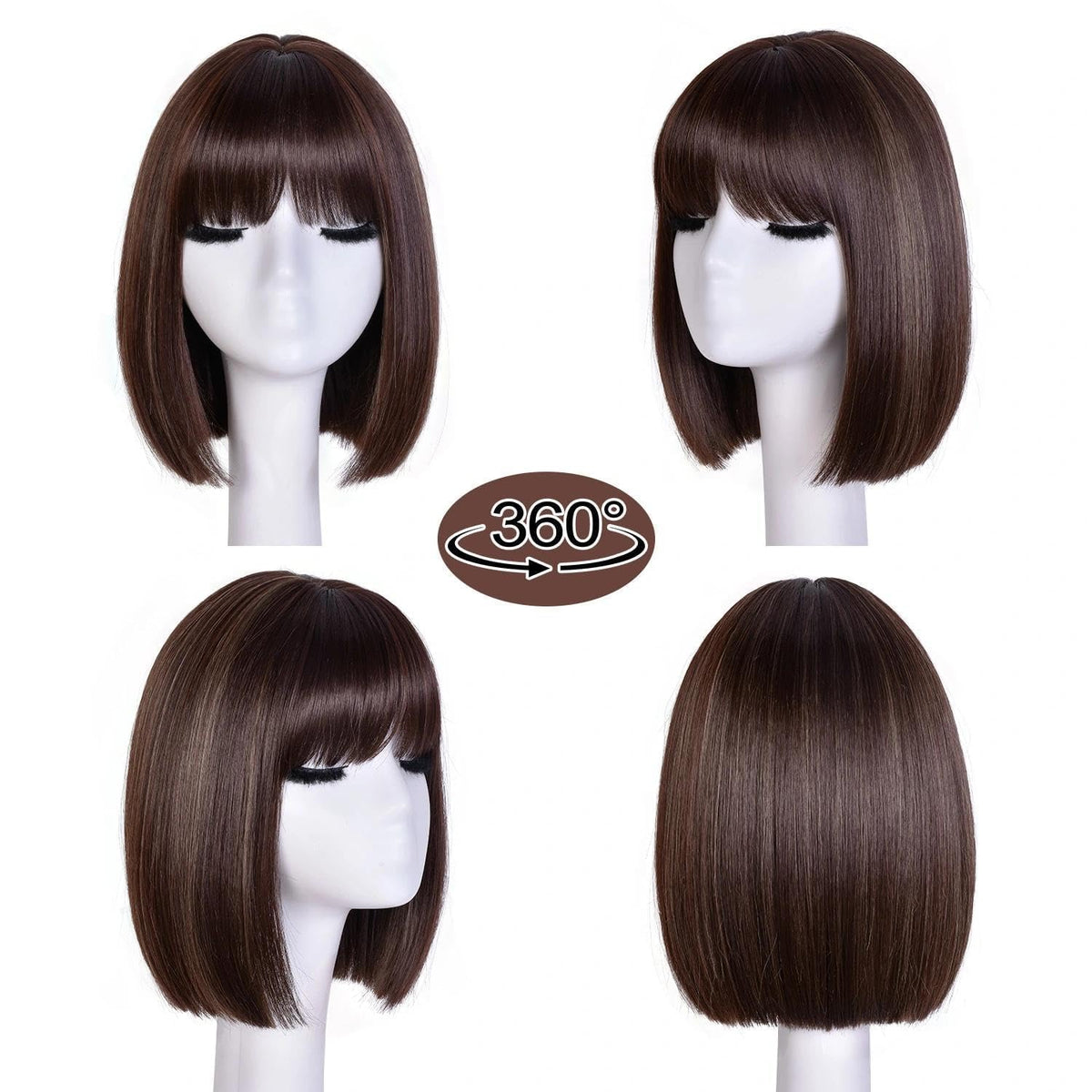 Bob Wig with Bangs for Women Short Straight Bob Wigs for Women 12inch