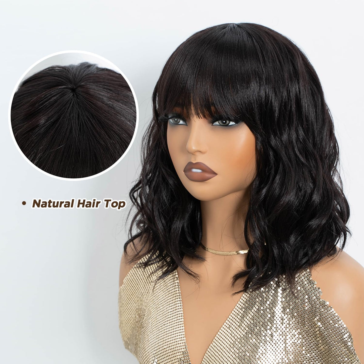 NOBLE Blue Wig with Bangs 12 Inches Short Bob Curly Wig Blue Wigs for Women Colorful Wavy Bob Wigs with Air Bangs Heat Resistant Synthetic Silver Blue Halloween Wigs for Cosplay Party