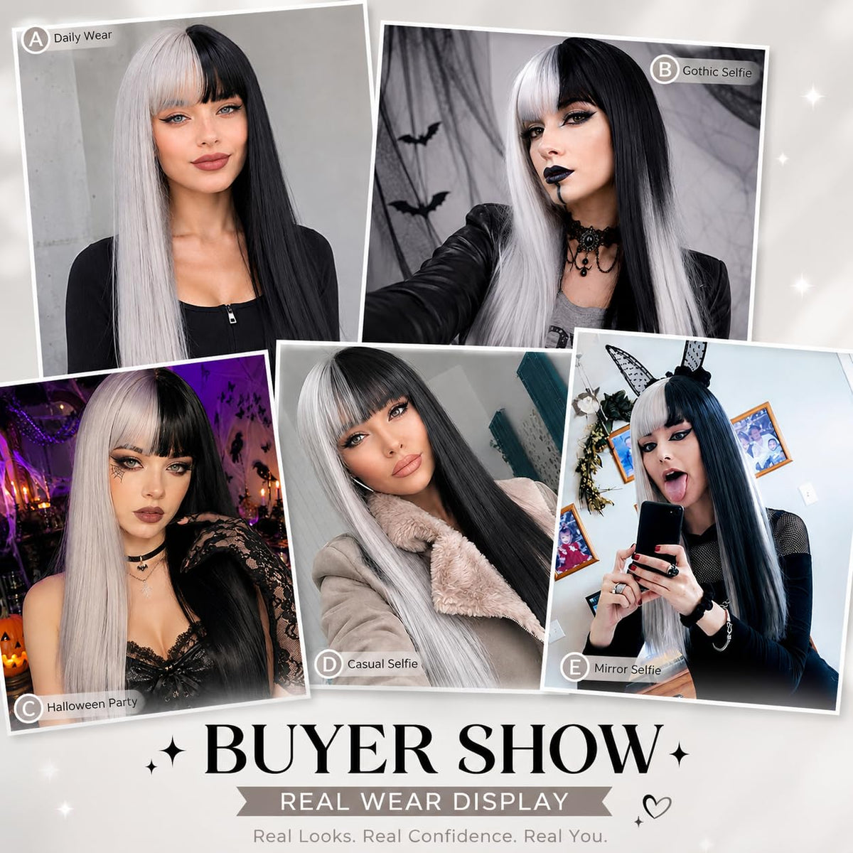 BEkjdiof Wig with Bangs Long Straight Gray Wigs for Women Halloween Wig