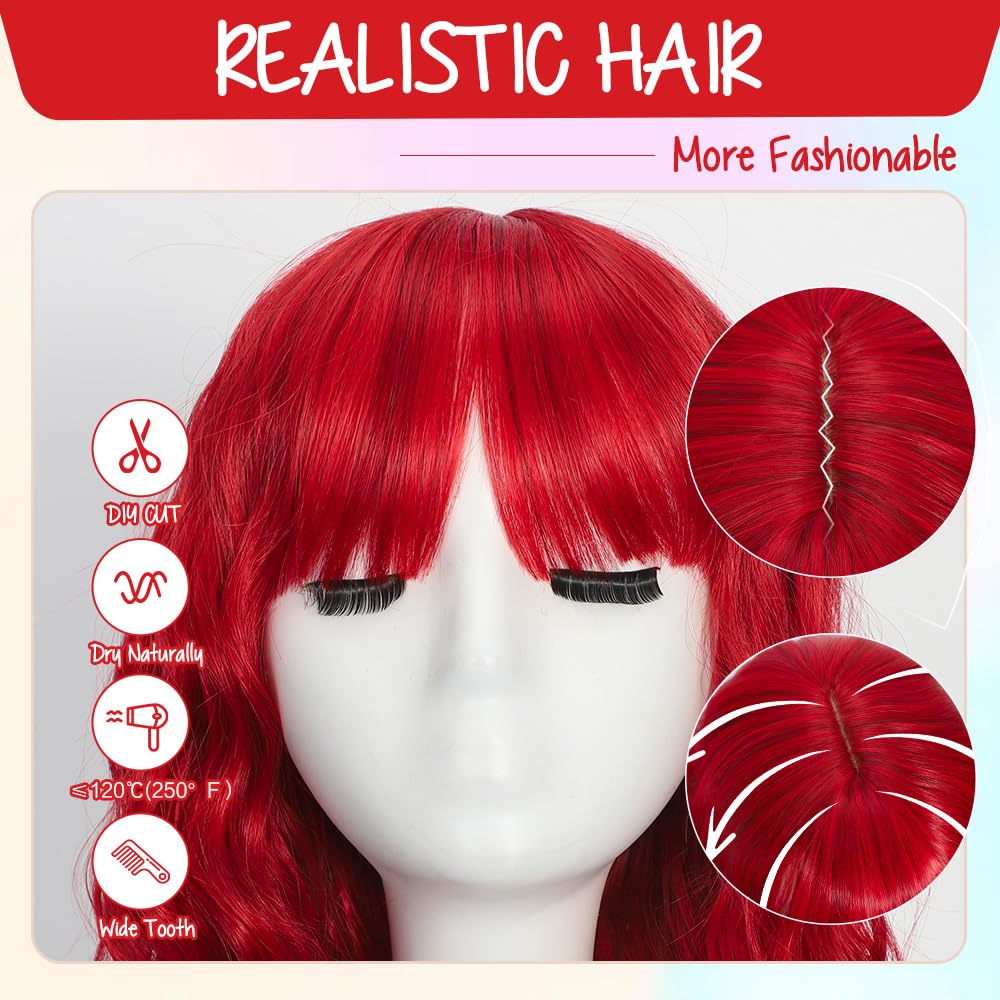 Black Wig with Bangs Long curly wavy Wigs for Women26In Synthetic Black Wig