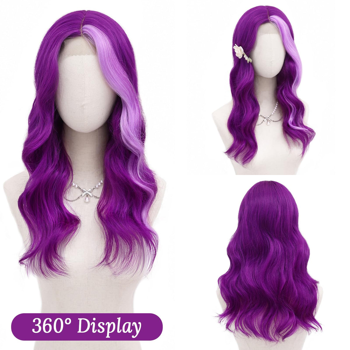 MORICA Ombre Dark Green Wigs for Women, 18 Inch Wavy Middle Part Wig
