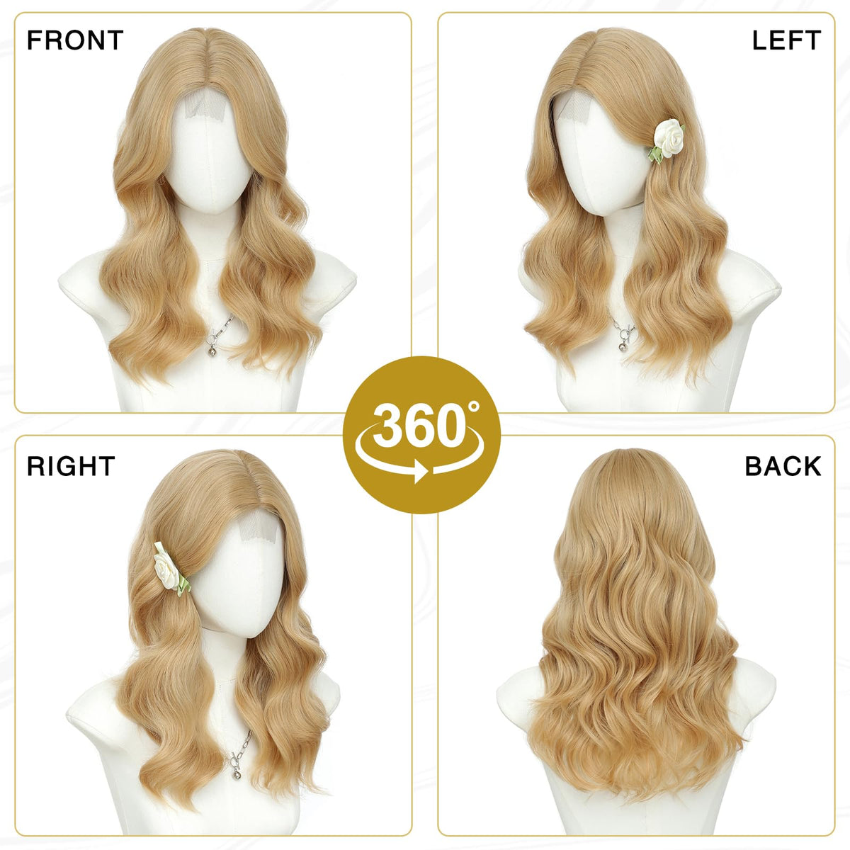 MORICA Ombre Dark Green Wigs for Women, 18 Inch Wavy Middle Part Wig