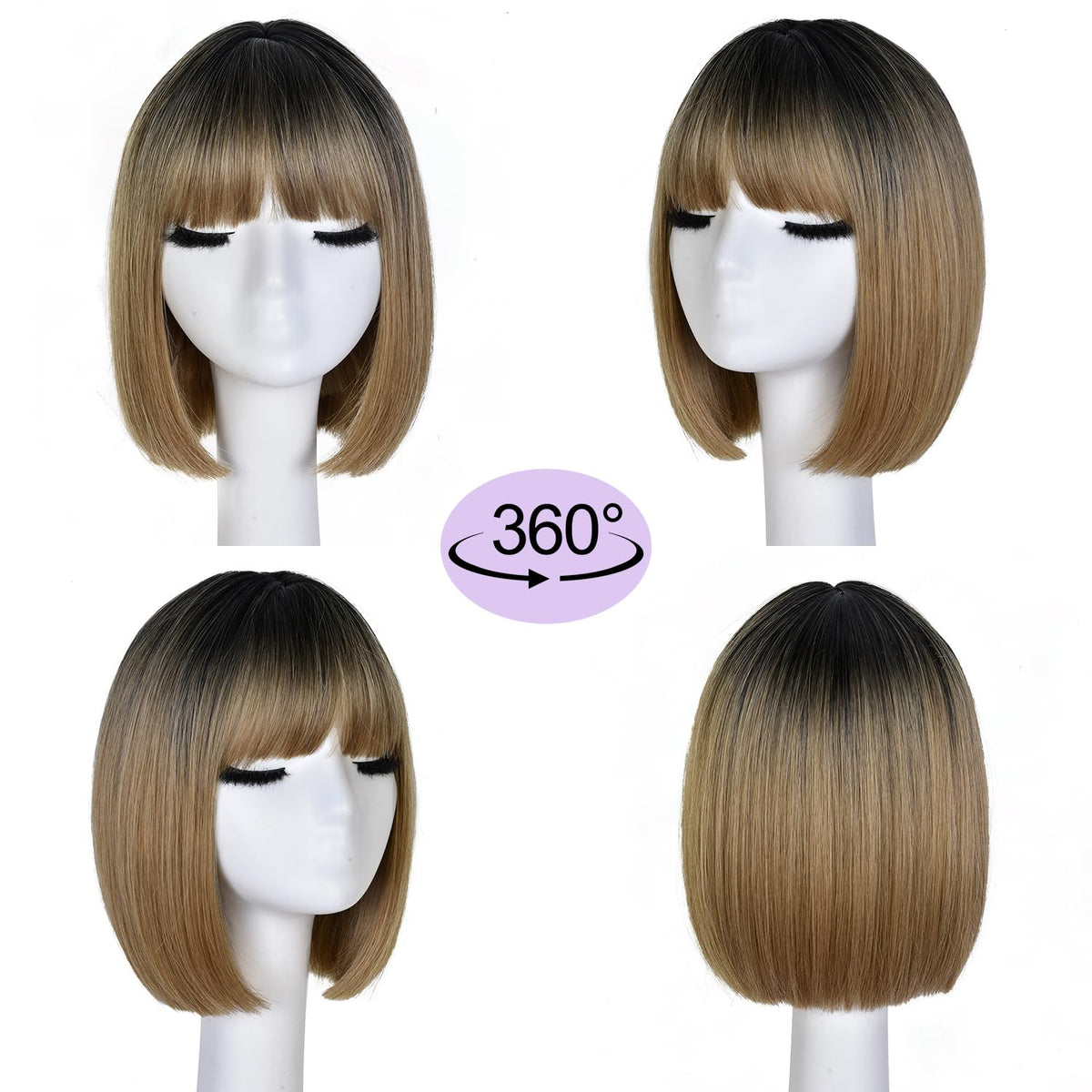 Hightlight Brown Bob Wig With Bangs Short Bob Wigs for Women Girl