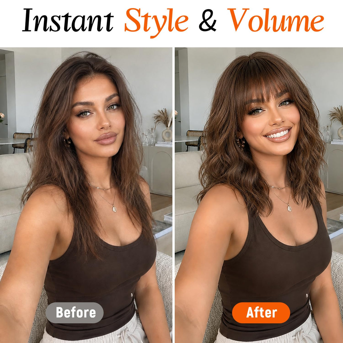 Nnzes Short Wavy Bob Wig with Bangs for Women Shoulder Length Curly Dark Brown with Purple Synthetic Heat-Resistant Fiber Hair for Daily & Party Use