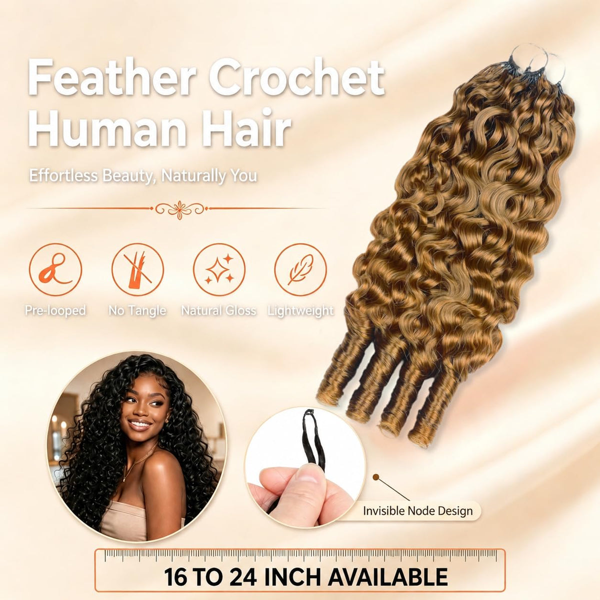 Crochet Human Hair for Black Women, Miracle Deep Wave Mini Knots Feather Crochet Human Hair Extensions 18 Inch 150g 120 Strands, Pre-Separated Invisible Knotless Remy Bundles Natural Black