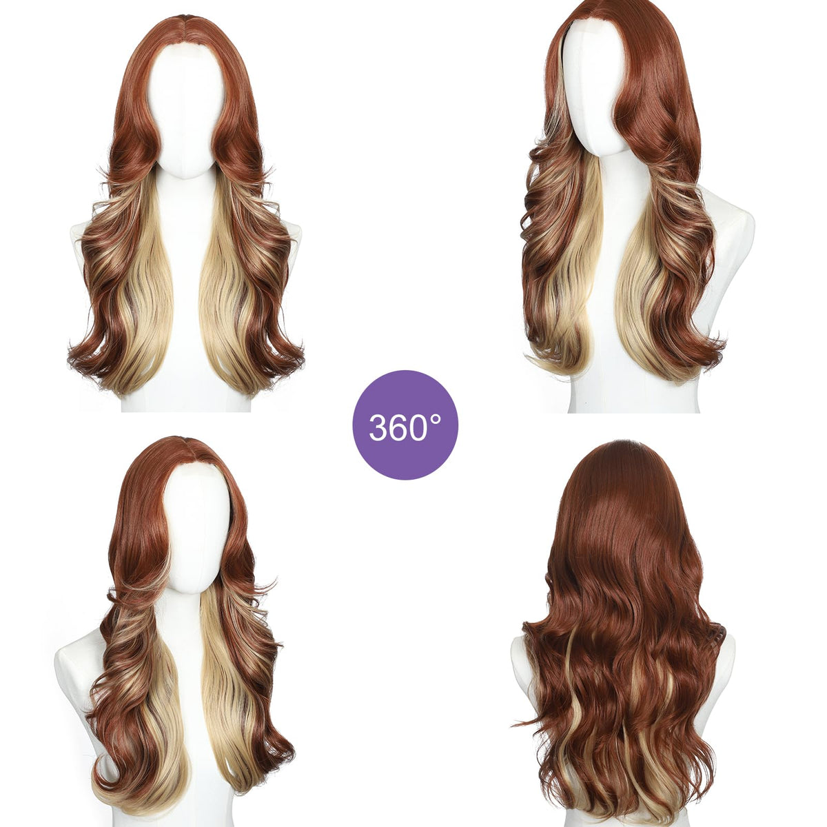 Brown Wigs for Women 26 Inch Middle Part Wavy Synthetic Wig