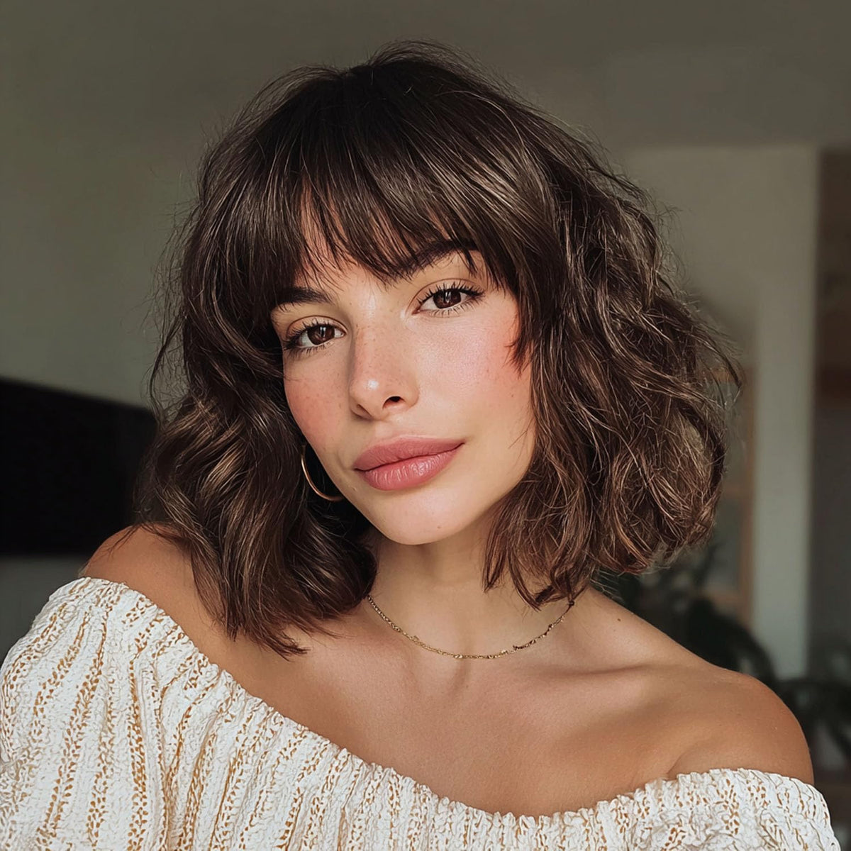 White Silver Wigs for Women Ombre Grey Wavy Bob Short Wigs with Bangs Medium Length Synthetic Hair Water Wave Dark Roots Wig Gray Colorful Wigs（14 Inches）