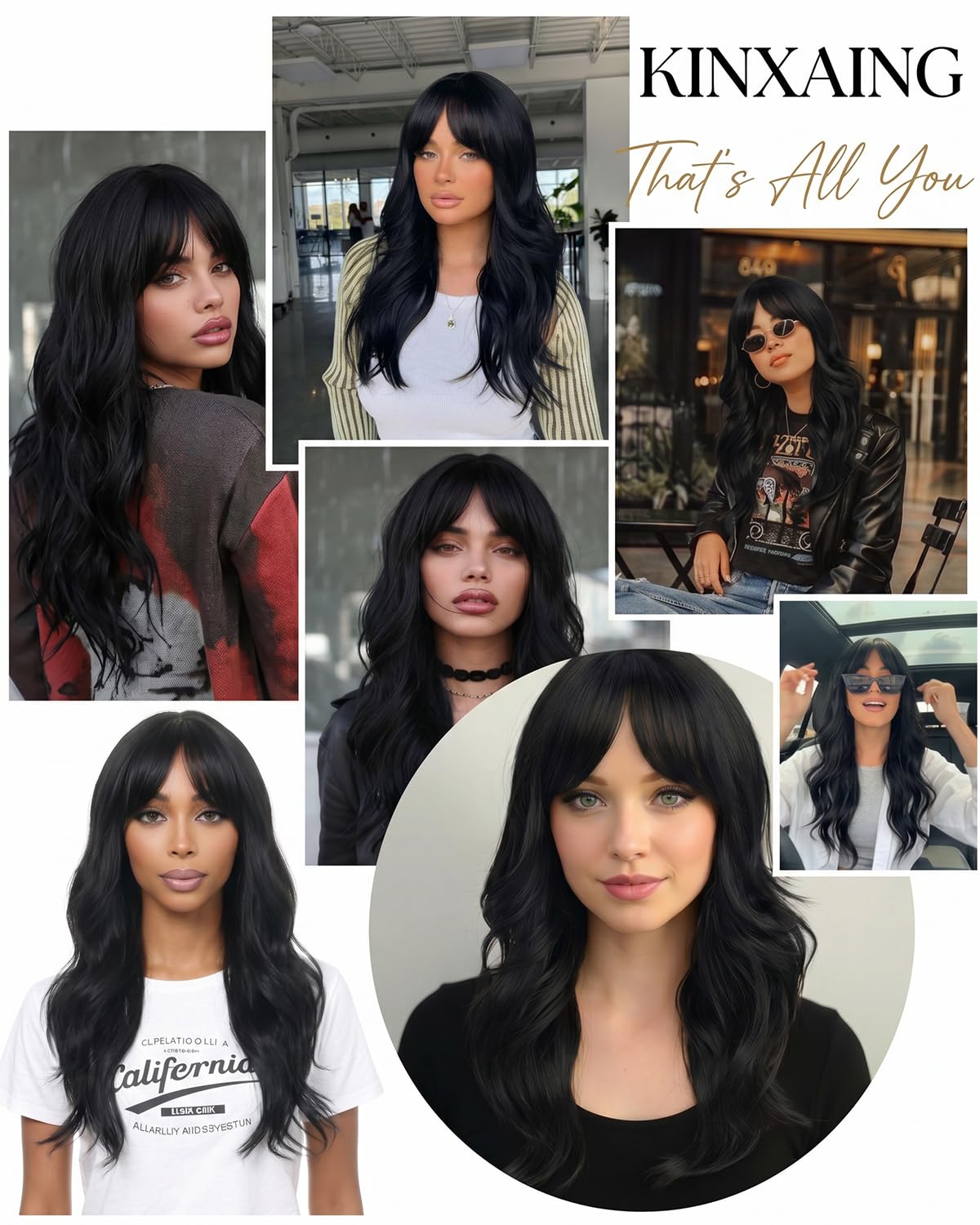 Ombre Pink Wavy Wig with Curtain Bangs 26 Inch – Long Layered Synthetic Hair Wig for Women, Natural Looking Dark Root Heat Resistant Wig, Soft Thick Full Wig for Daily Wear Party Cosplay