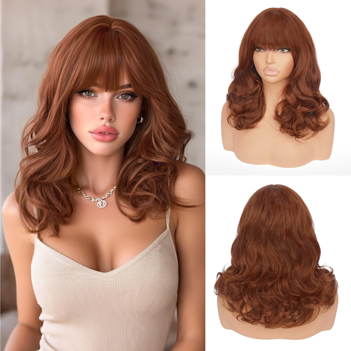 Burgundy Wig with Bangs 16 Inch Ombre Wig for Women