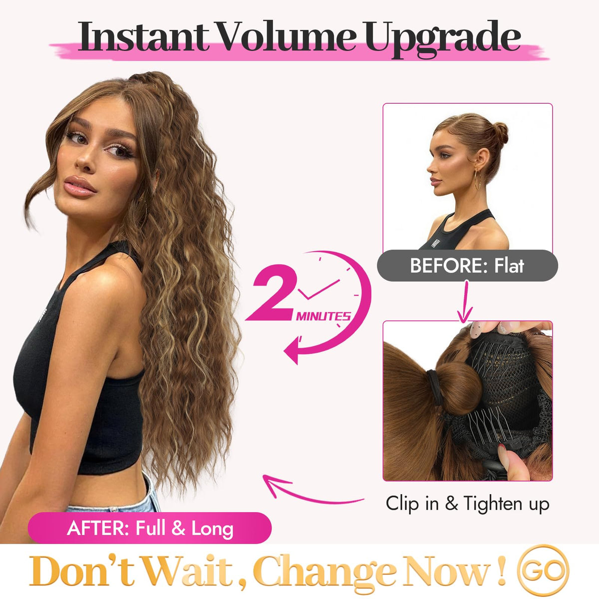 KooKaStyle Long Medium Brown Curly Synthetic Drawstring Ponytail Extension