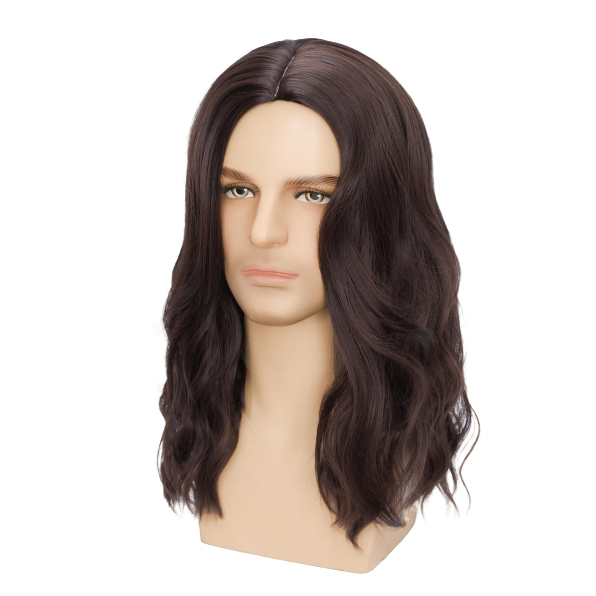 Mens Black Wig Long Curly Natural Hair Wig Layered Wavy for Daily Party Costume Cospaly Halloween