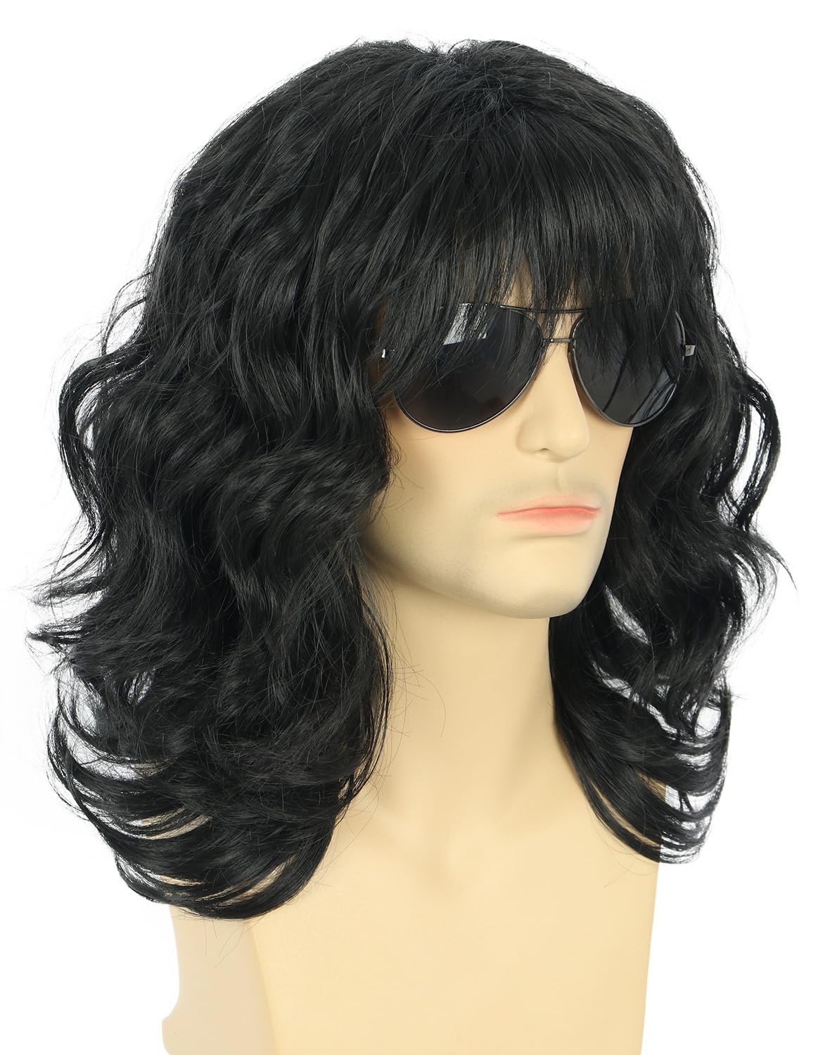 karlery California 70s 80s Rocker Wig Men Women Long Curly Dark Brown