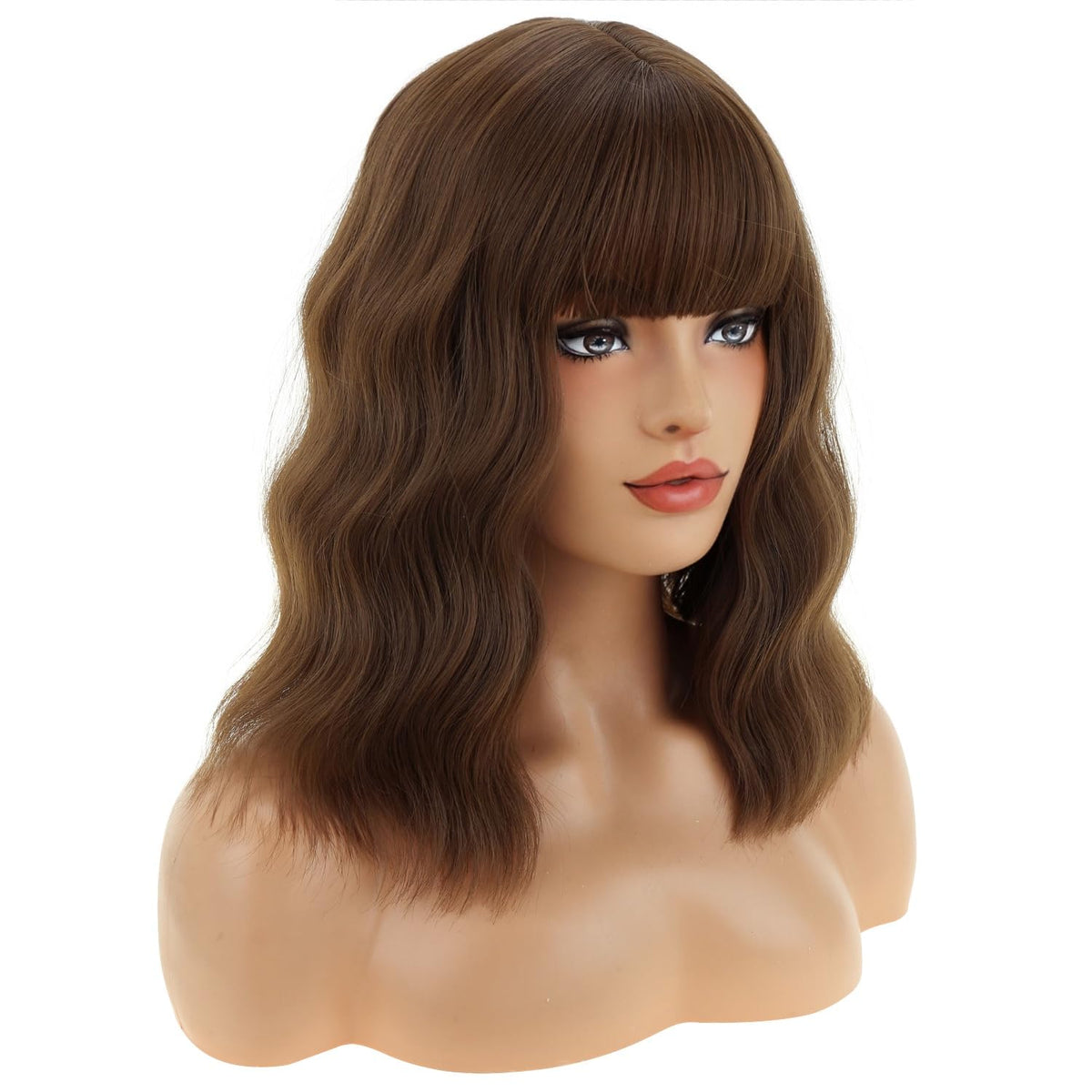 BERON 14 Inches Pink Wig for Women Girls Short Curly Synthetic Wig with Bangs Lovely Pink