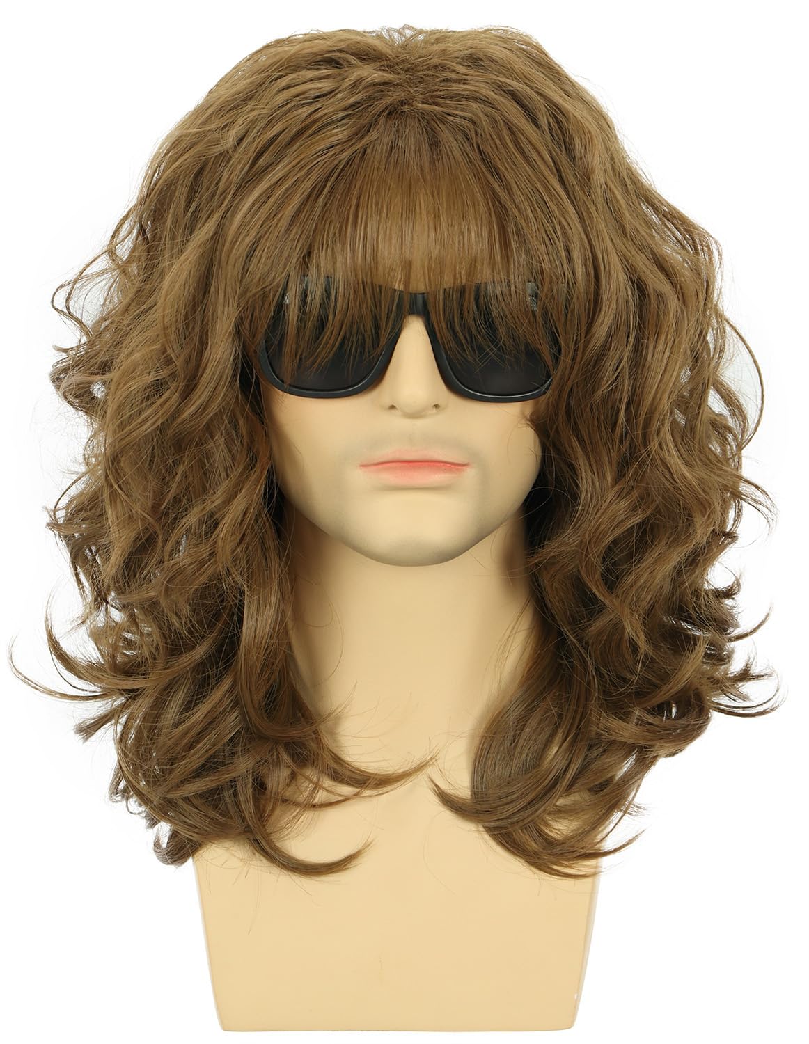 karlery California 70s 80s Rocker Wig Men Women Long Curly Dark Brown