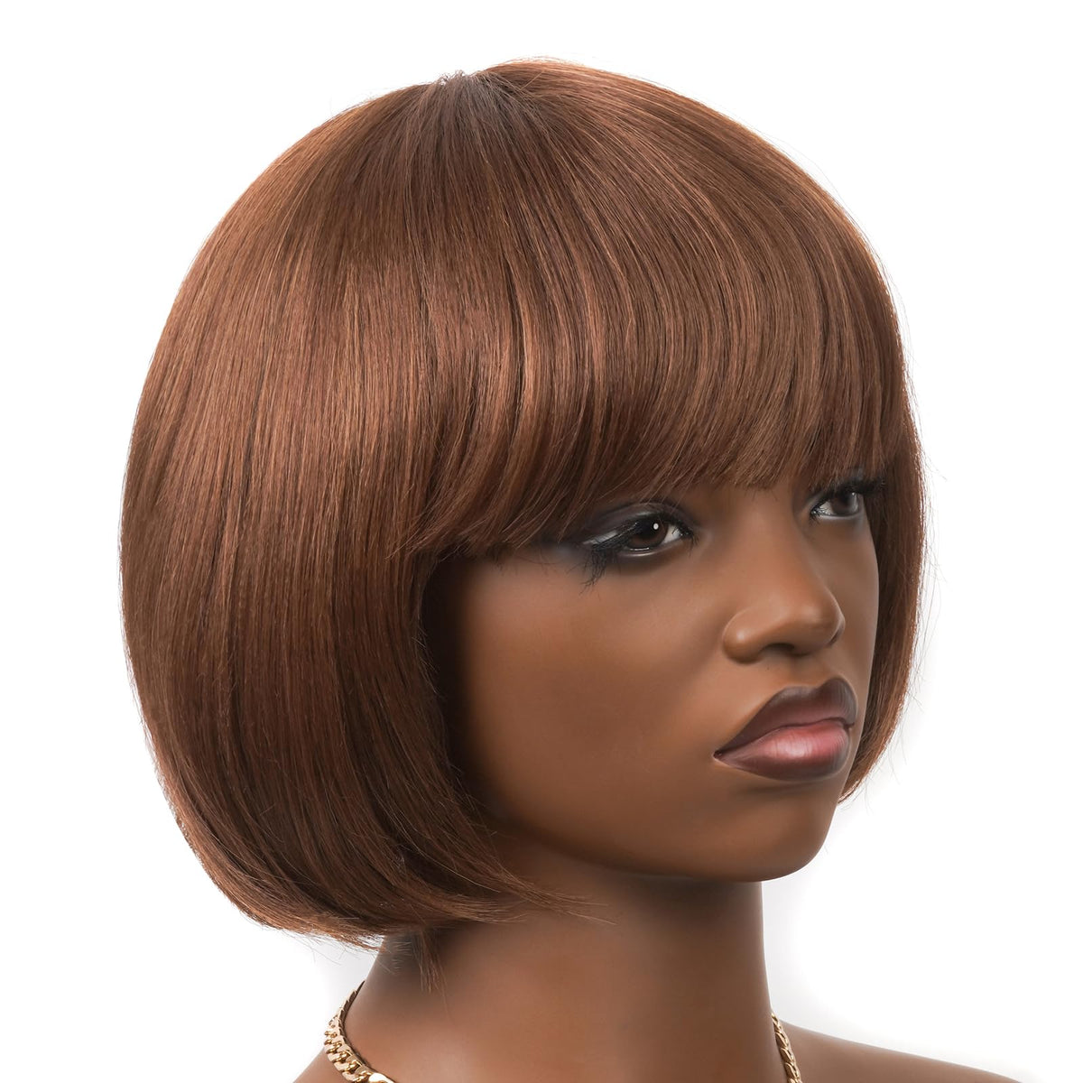 ToyoTress Bob Wig With Bangs - 12 Inch Peek-a-boo Color Short Bob Wig For Black Women Black Mix Brown Daily Costume Wigs, Light Yaki Straight Synthetic Hair Wigs Heat Resistant (12 Inch, SH30-612H)