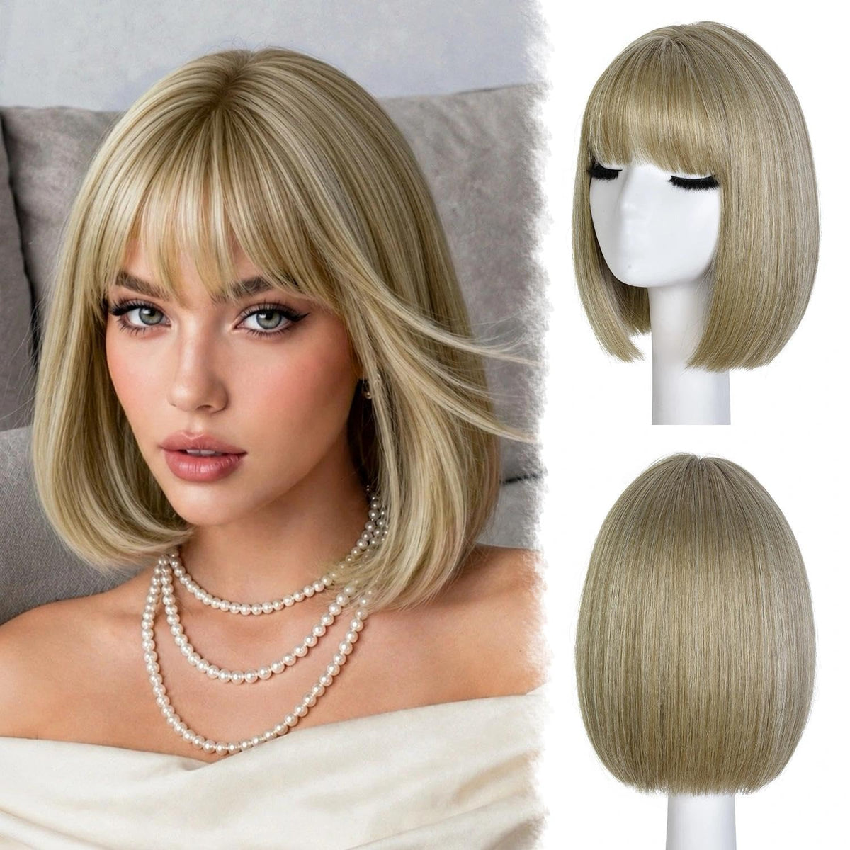 Bob Wig with Bangs for Women Short Straight Bob Wigs for Women 12inch