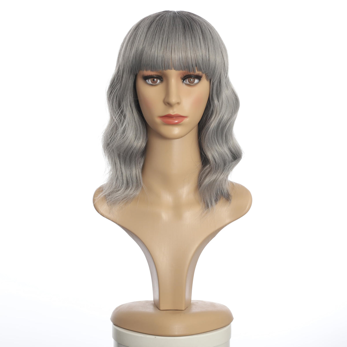 Black Mixed Brown Wig for Black Women Short Wavy Curly Bob Wig with Bangs